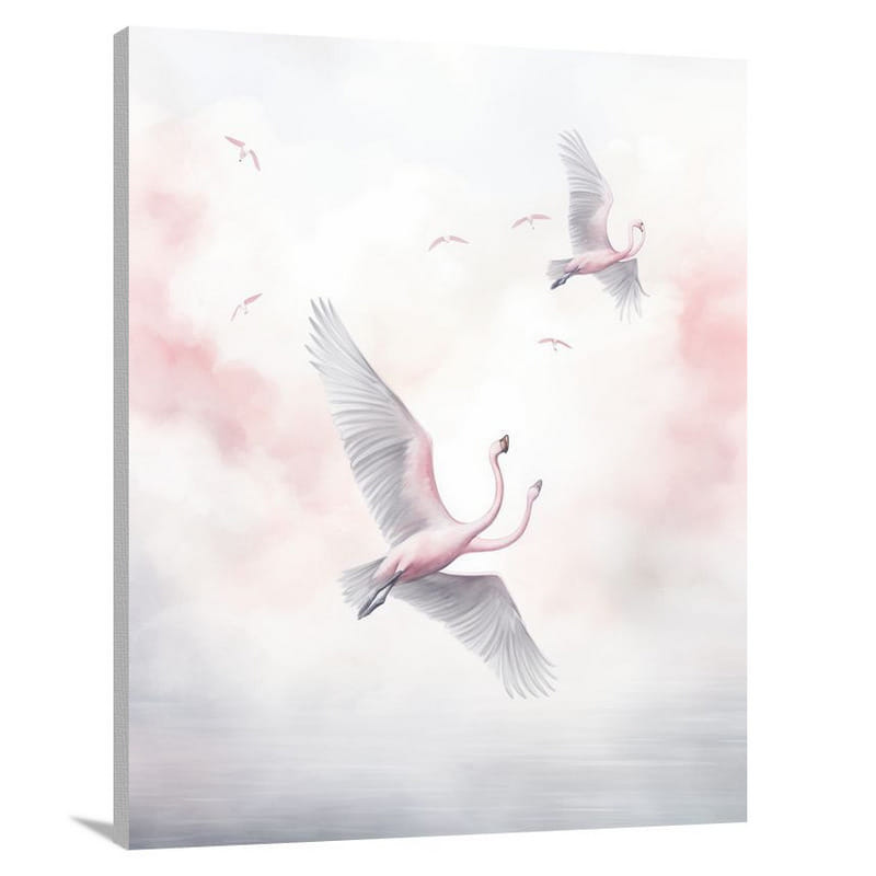 Flamingo's Ethereal Flight - Canvas Print