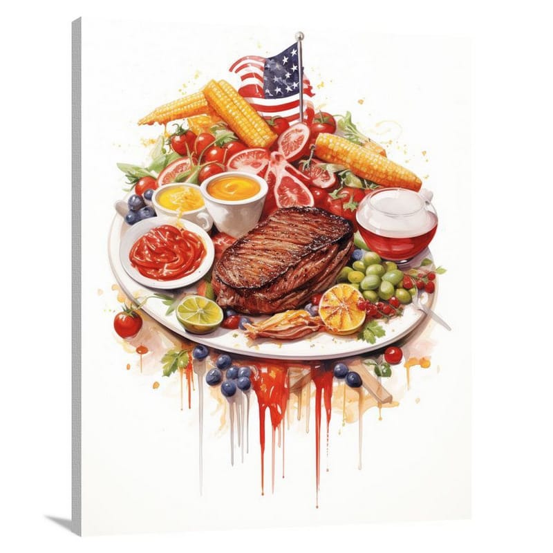 Flavors Unite: American Cuisine - Watercolor - Canvas Print
