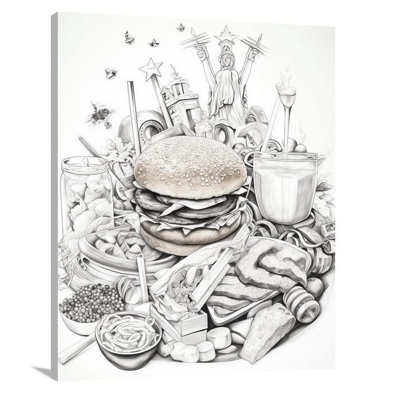 Flavors United: American Cuisine - Black And White - Canvas Print