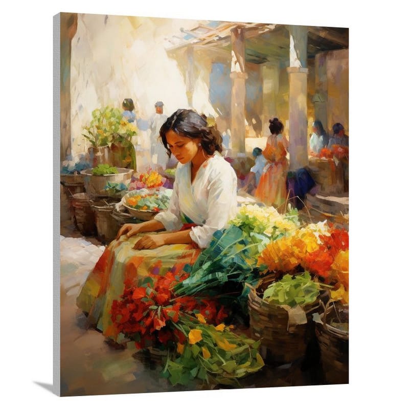 Floral Symphony: Guatemala's Market - Canvas Print