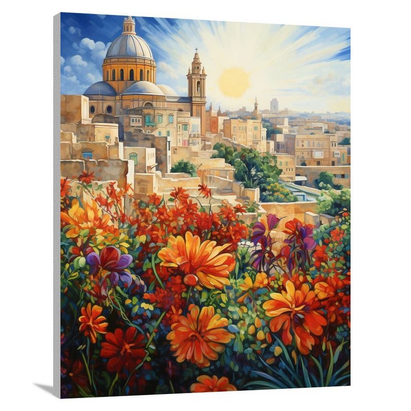 Floral Tapestry: Malta's Majestic Walls - Canvas Print