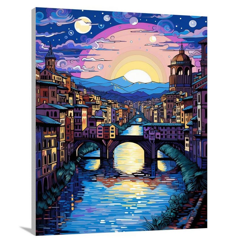 Florence's Moonlit Bridges - Pop Art - Canvas Print
