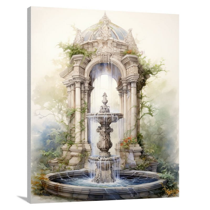 Fountain of Serenity - Watercolor - Canvas Print