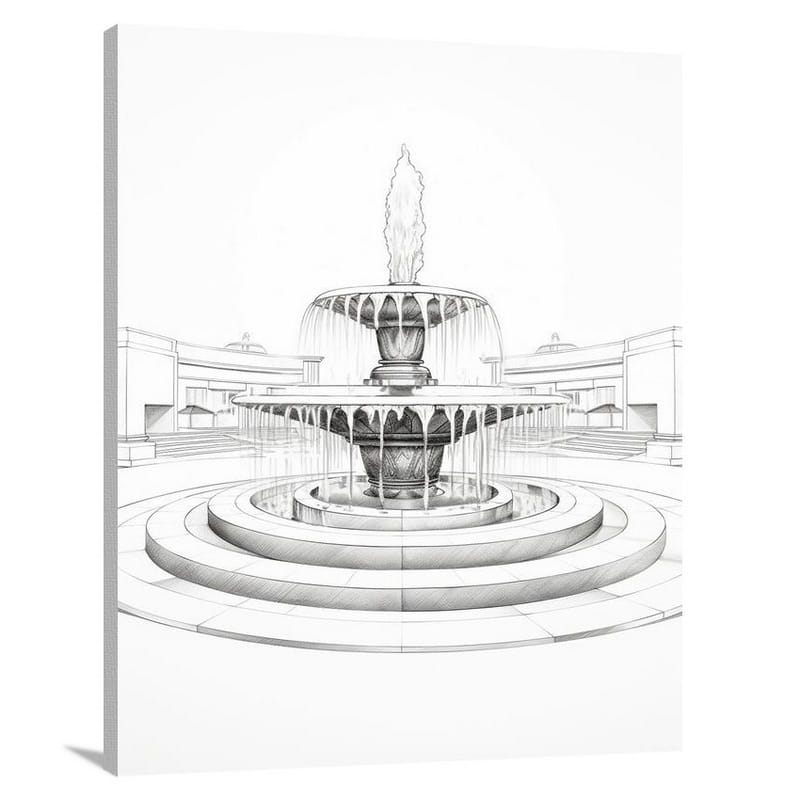 Fountain's Serenity - Black And White - Canvas Print