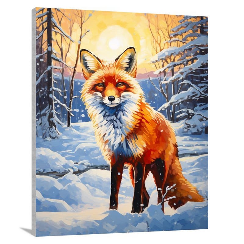 Fox in Winter's Embrace - Pop Art - Canvas Print
