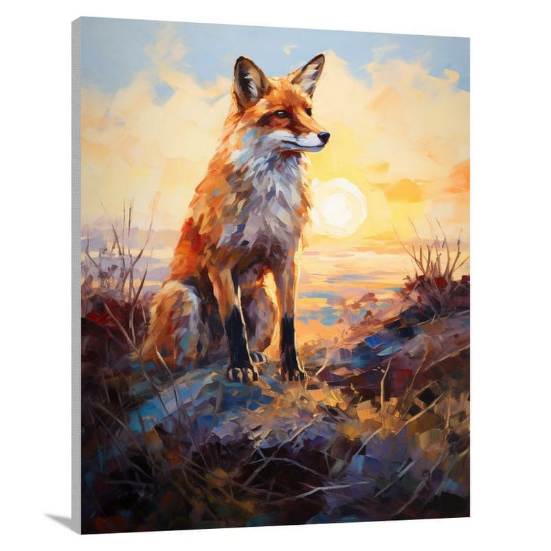 Fox's Sunset Stroll - Impressionist - Canvas Print