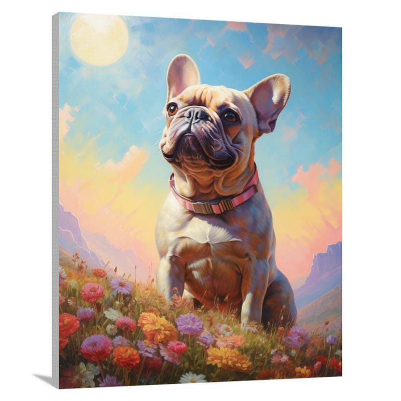 French Bulldog Amongst Blooms. - Contemporary Art - Canvas Print