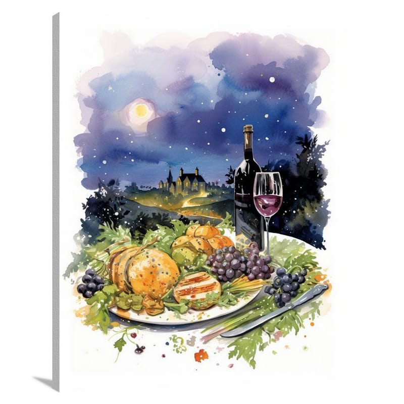 French Gastronomy: Moonlit Delicacies - Canvas Print