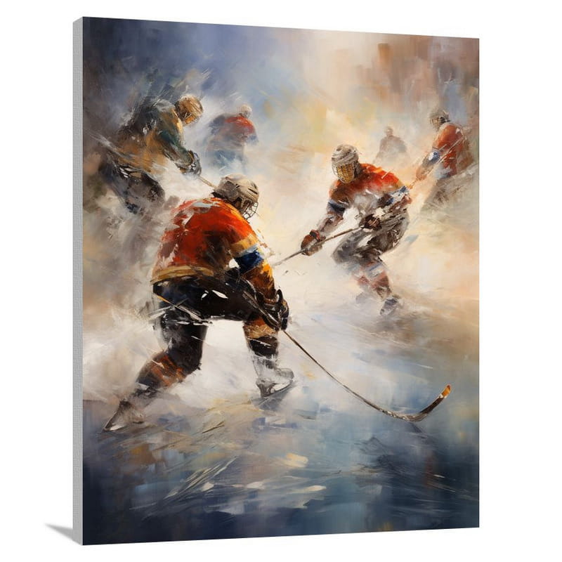 Frozen Battle: Hockey's Fierce Determination - Canvas Print