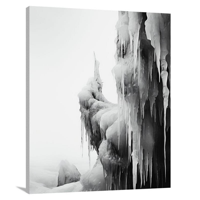 Frozen Cascade: Ice's Embrace - Canvas Print