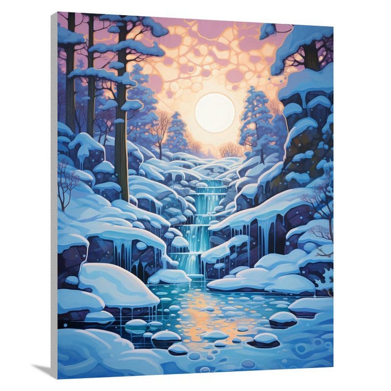 Frozen Cascade: Snow's Ethereal Beauty - Canvas Print