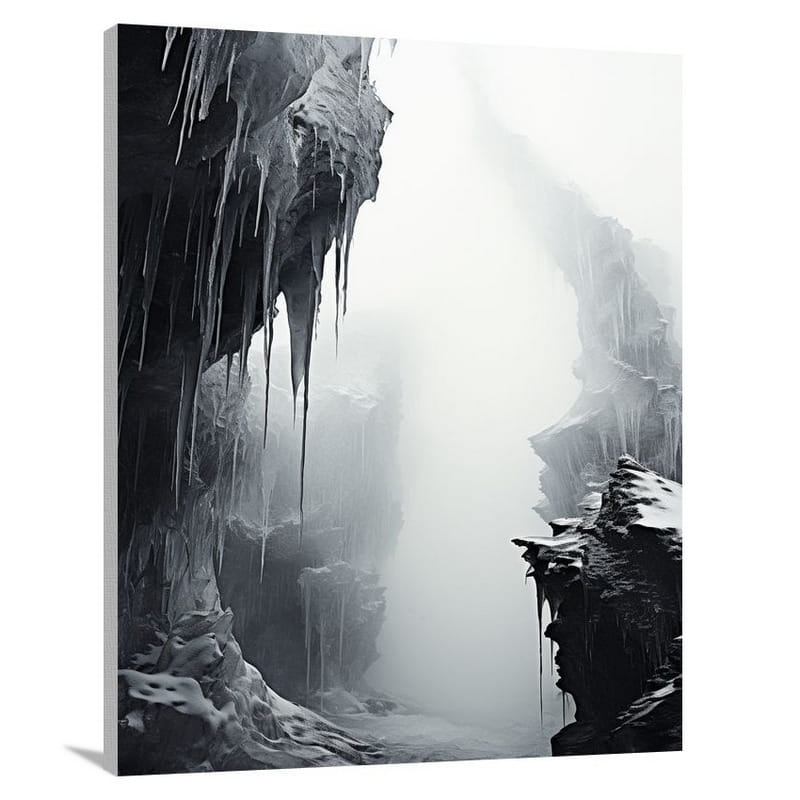 Frozen Cascades: Ice's Embrace - Canvas Print