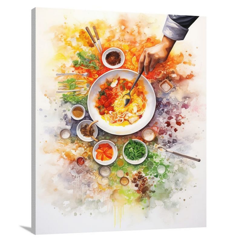 Fusion Harmony: International Cuisine - Watercolor - Canvas Print
