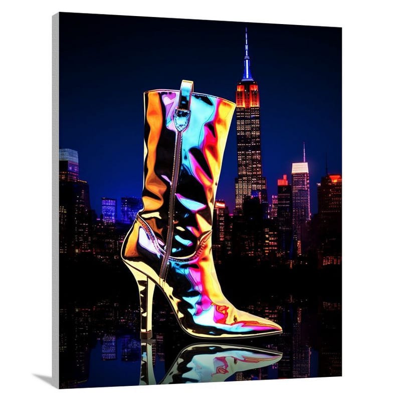 Futuristic Boot: Neon Cityscape - Canvas Print