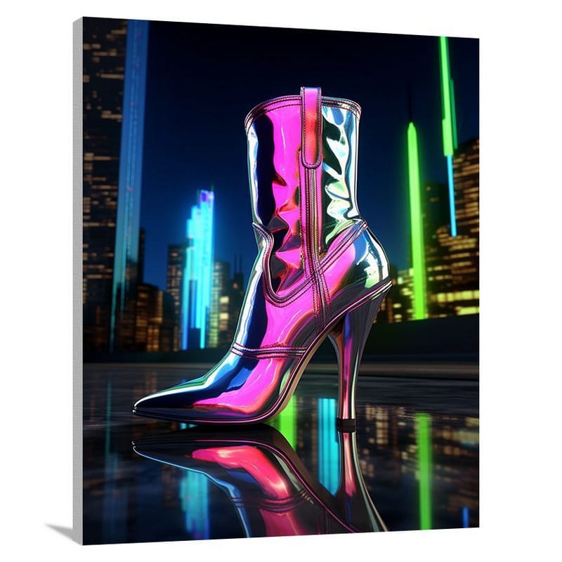 Futuristic Boot: Neon Elegance - Canvas Print