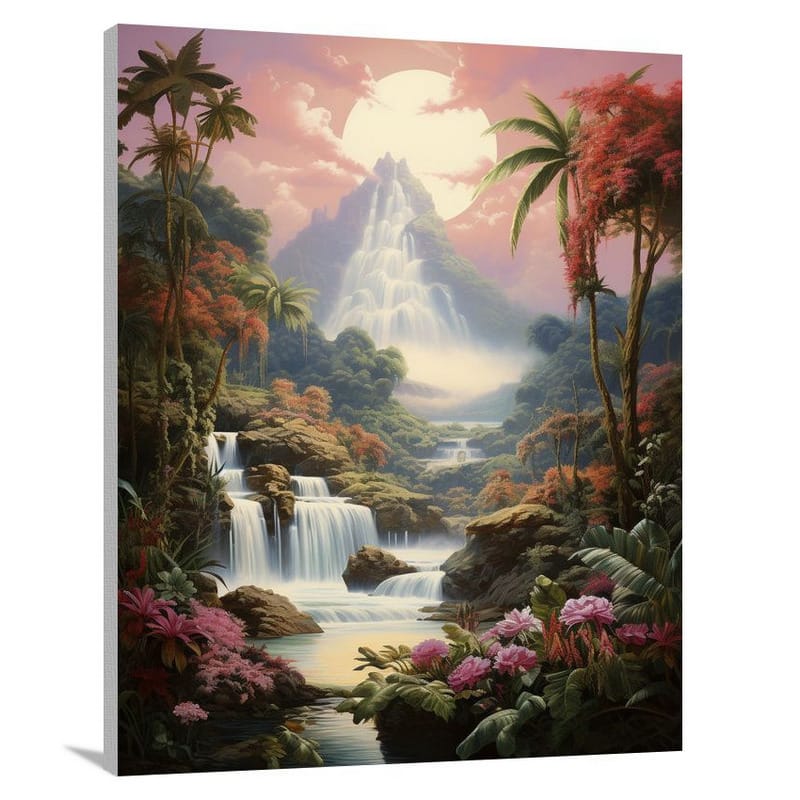 Garden's Serene Cascade - Contemporary Art - Canvas Print