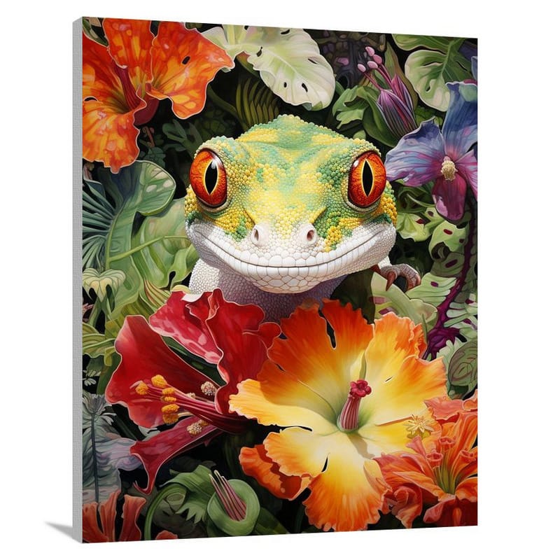 Gecko's Floral Haven - Canvas Print