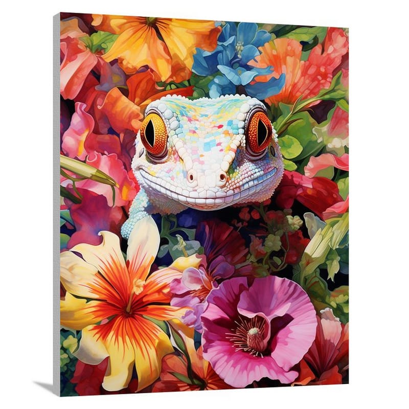 Gecko's Floral Symphony - Canvas Print