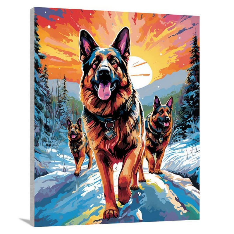 German Shepherd's Snowy Leadership - Canvas Print