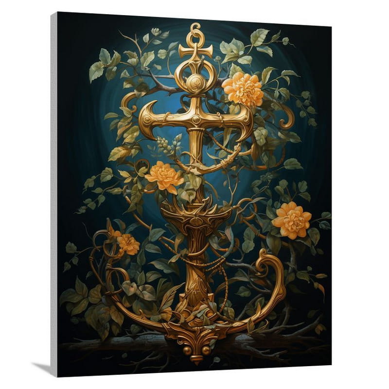 Gilded Serenity: Anchor's Embrace - Contemporary Art - Canvas Print