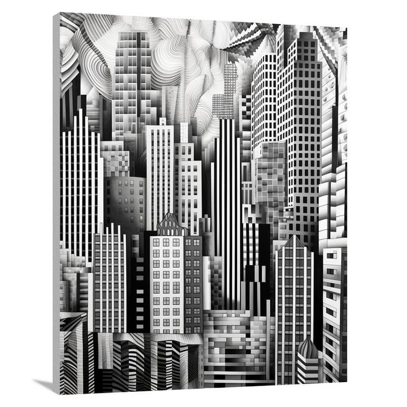 Gingham City - Black And White - Canvas Print
