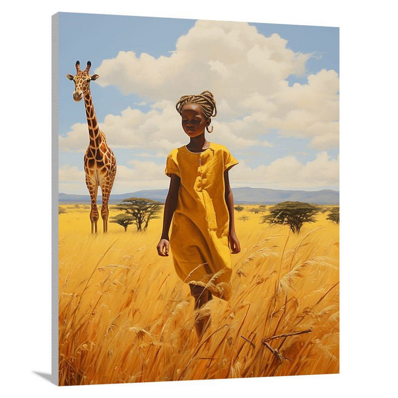 Giraffe's Serene Savannah - Contemporary Art - Canvas Print