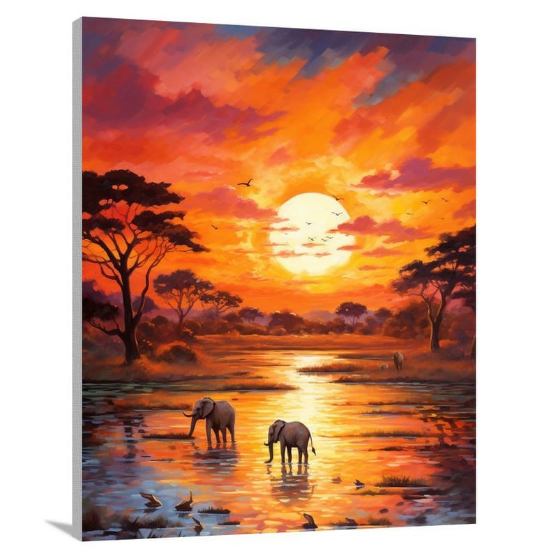 Giza's Serene Sunset: Elephants in Harmony - Canvas Print