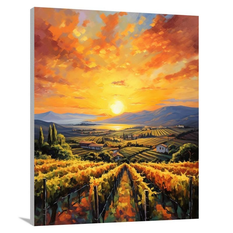 Golden Embrace: Vineyard's Sunset - Canvas Print