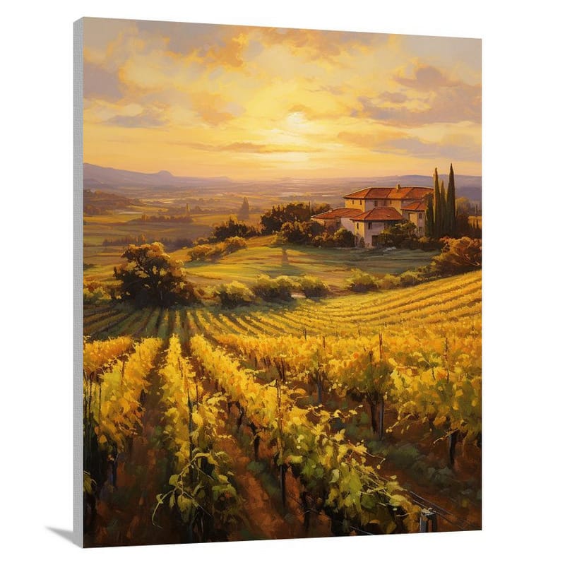 Golden Horizons: Vineyard's Embrace - Canvas Print