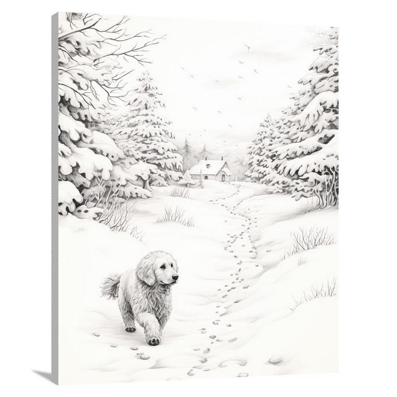 Golden Paws in Winter - Canvas Print