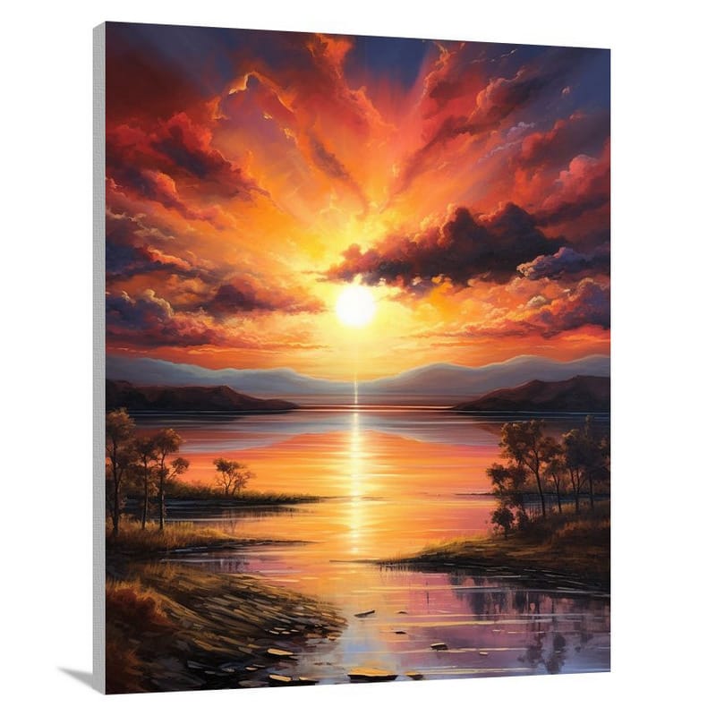 Golden Reflections: Lake's Serenity - Contemporary Art - Canvas Print