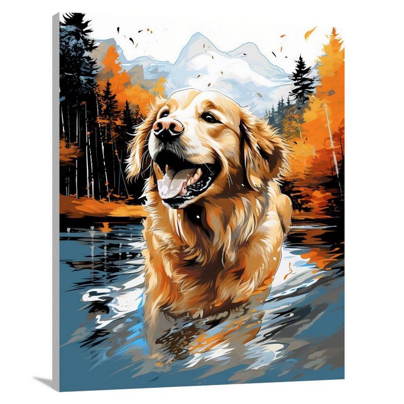 Golden Retriever's Autumn Dive - Canvas Print