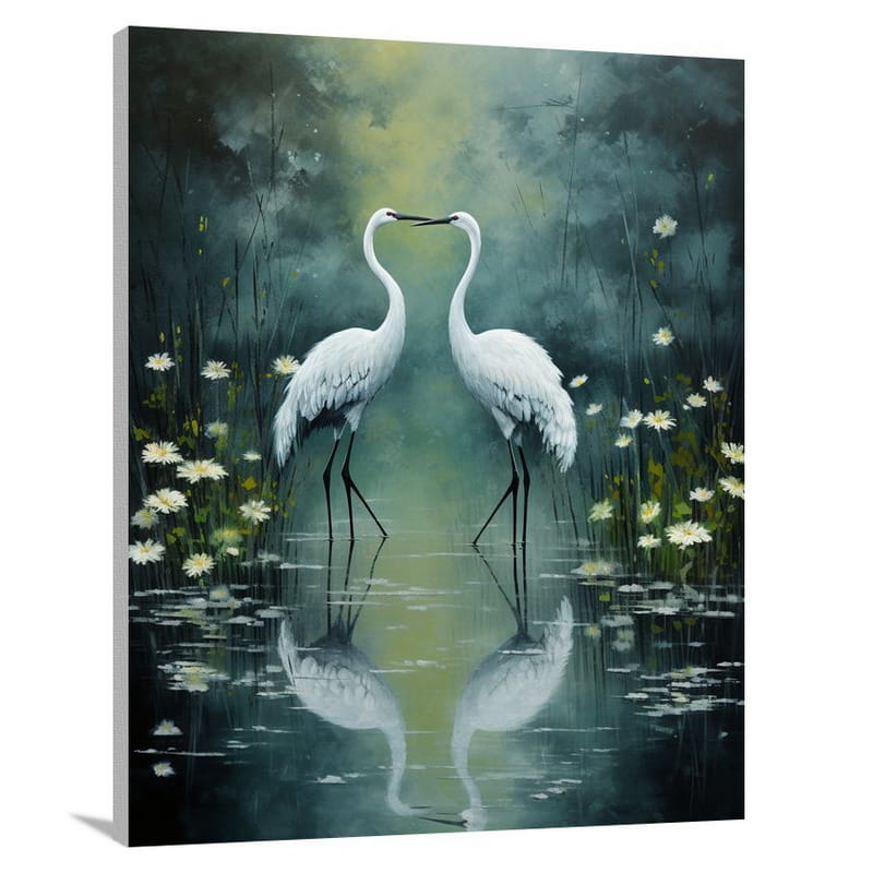 Graceful Crane Reflections - Canvas Print