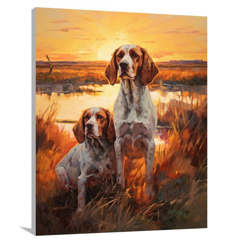 Graceful Harmony: Pointer & Setter in Sunset - Canvas Print