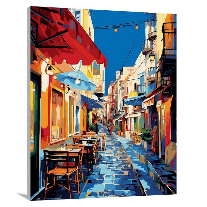 Greece's Vibrant Souvlaki Scene - Canvas Print