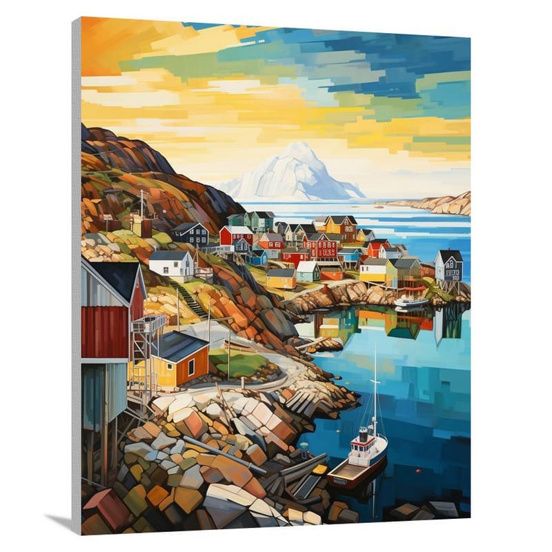 Greenland's Vibrant Fjord Village - Canvas Print