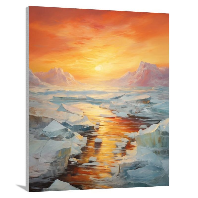 Greenlandic Sunset: Fiery Hues - Canvas Print