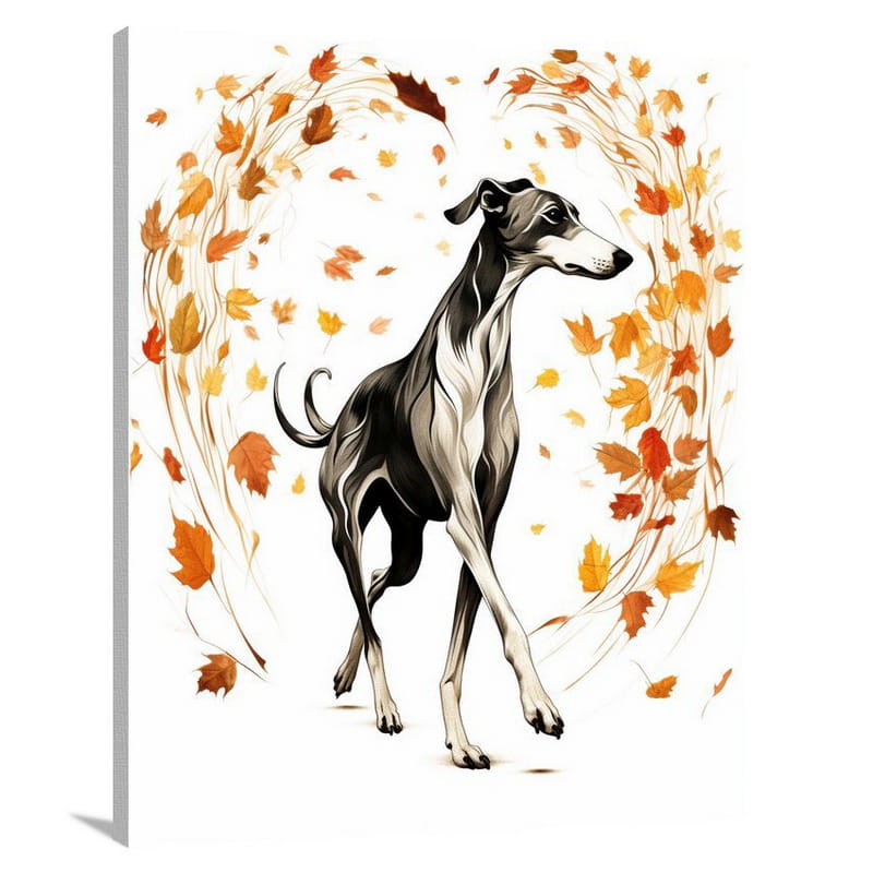 Greyhound's Autumn Dance - Black And White - Canvas Print