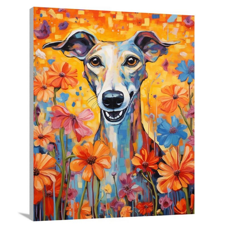 Greyhound's Floral Symphony - Canvas Print