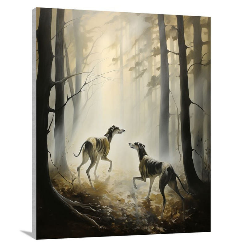Greyhound's Forest Chase - Canvas Print