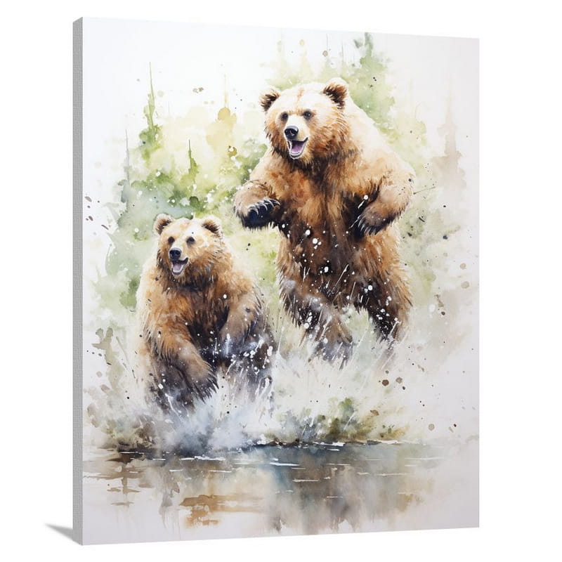 Grizzly Bear's Wild Symphony - Watercolor - Canvas Print
