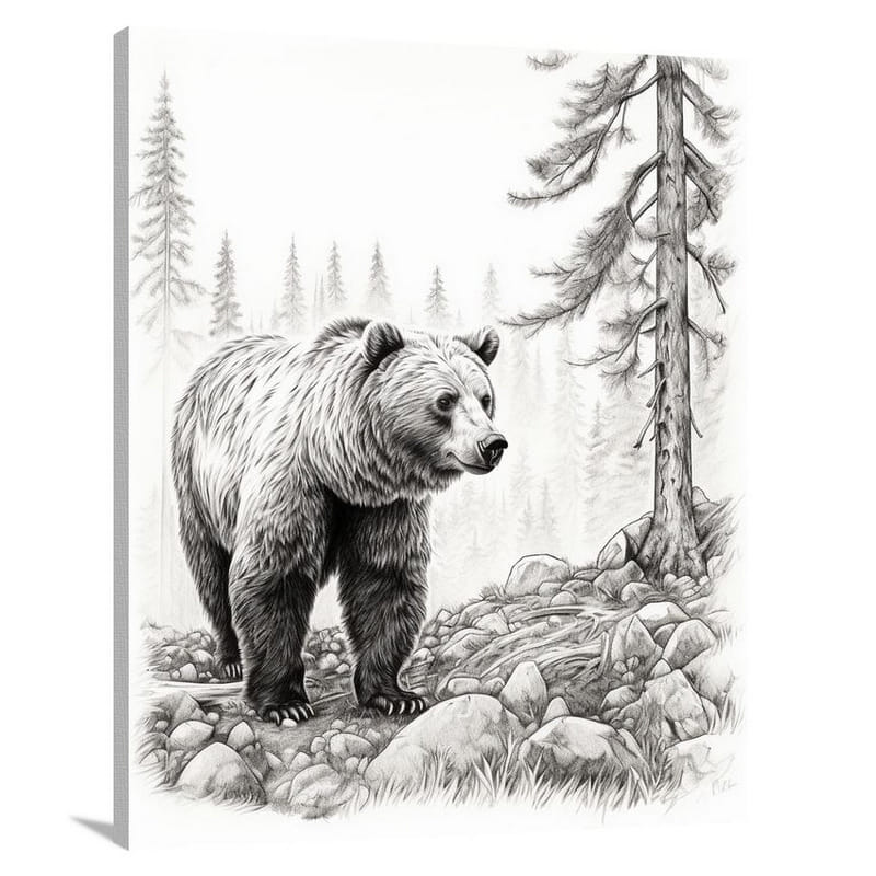 Grizzly Majesty - Black And White - Canvas Print