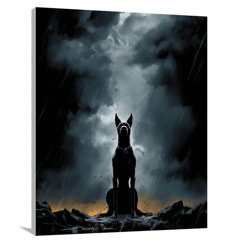 Guardian in the Storm: Doberman Pinscher - Canvas Print