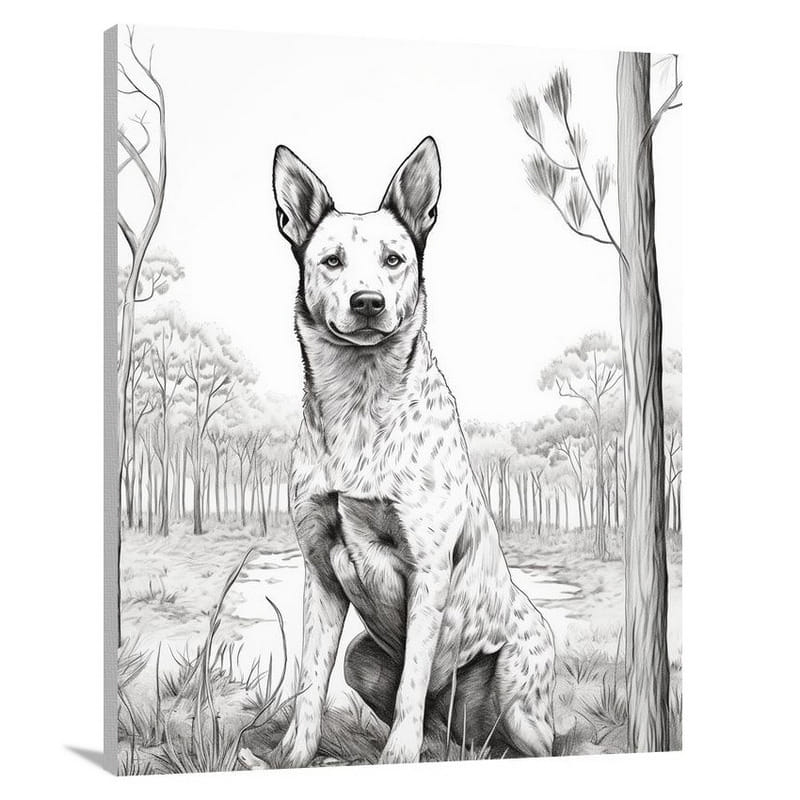 Guardian of the Woods: Australian Cattle Dog - Black And White - Canvas Print