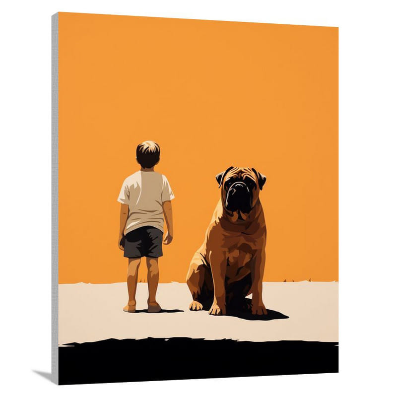 Guardian's Embrace: Bullmastiff and Child - Canvas Print