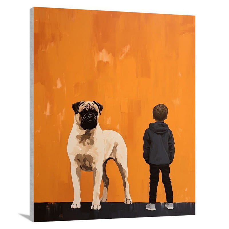 Guardian's Embrace: Bullmastiff and Child - Minimalist - Canvas Print