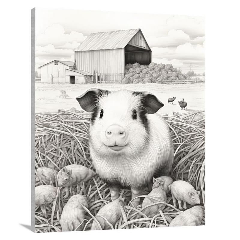 Guinea Pig's Joyful Farm Encounter - Canvas Print