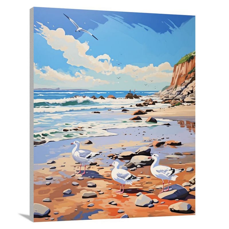 Gull Gathering: A Melancholic Beach - Canvas Print