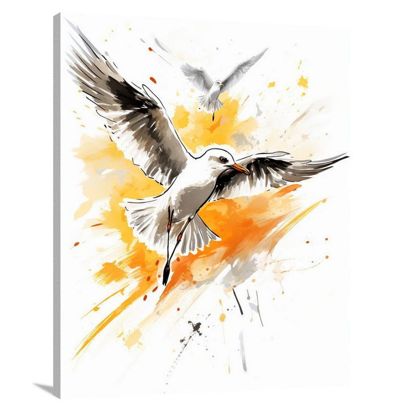 Gull's Flight - Black And White - Canvas Print