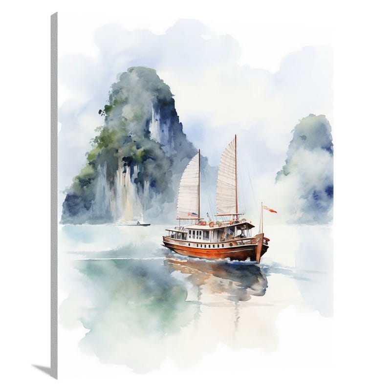 Ha Long Bay Reflections - Watercolor - Canvas Print